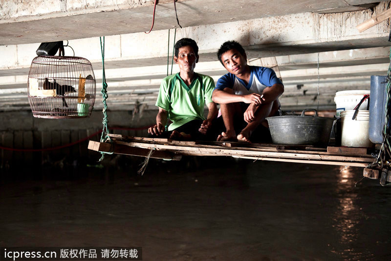 Las personas sin hogar vivían bajo los puentes 住在大桥下的无家可归者。